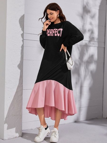 letter graphic drop shoulder contrast ruffle hem sweatshirt dress n8bc#, White;black
letter graphic drop shoulder contrast ruffle hem sweatshirt dress n8bc#, White;black