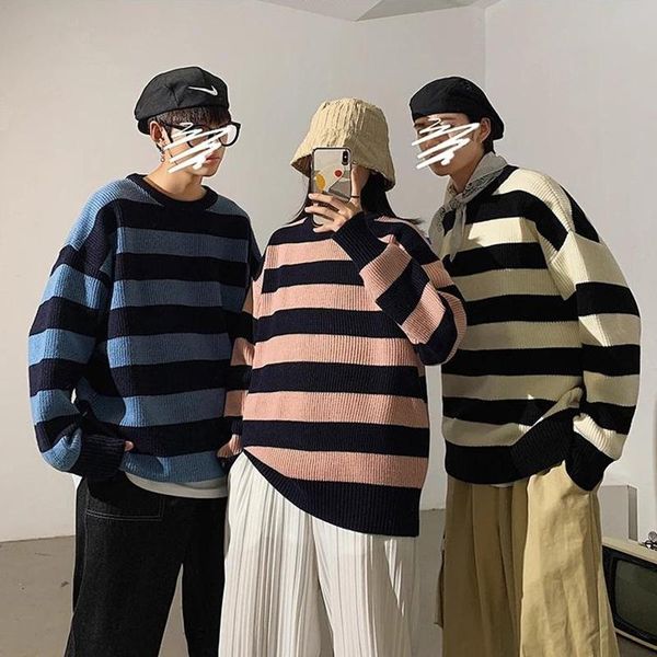 men's sweaters autumn and winter stripe sweater round neck korean casual loose trend harajuku street couple, White;black
men's sweaters autumn and winter stripe sweater round neck korean casual loose trend harajuku street couple, White;black