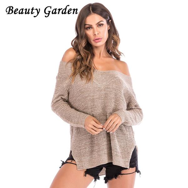 women's sweaters beauty garden fashion women autumn solid sweater long sleeve v-neck loose splitting pullovers, White;black
women's sweaters beauty garden fashion women autumn solid sweater long sleeve v-neck loose splitting pullovers, White;black