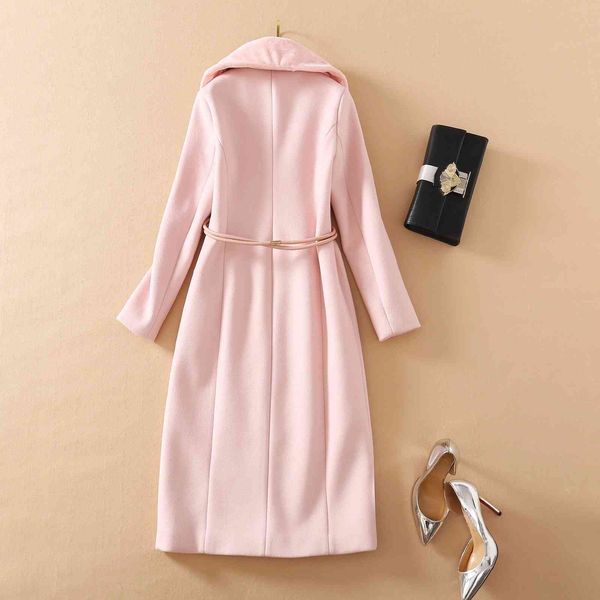 european and american winter lapel long sleeve double breasted pink woolen coat, Black
european and american winter lapel long sleeve double breasted pink woolen coat, Black