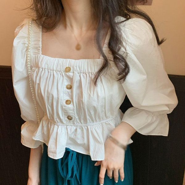 women's blouses & shirts fashion ruffled square female short sweet retro puff sleeve women, White
women's blouses & shirts fashion ruffled square female short sweet retro puff sleeve women, White