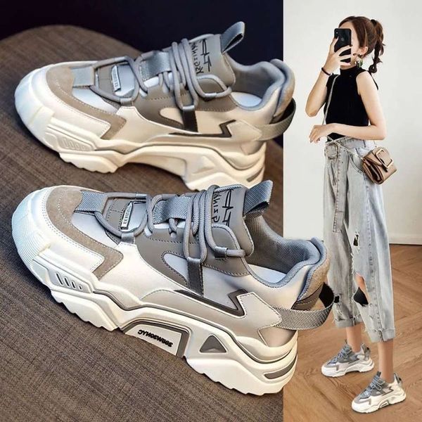 Casual shoes Dad shoes women's fashion show foot small 2021 spring new net red thick bottom super fire versatile student injection lace up SYUX, Grey (net)
Casual shoes Dad shoes women's fashion show foot small 2021 spring new net red thick bottom super fire versatile student injection lace up SYUX, Grey (net)
