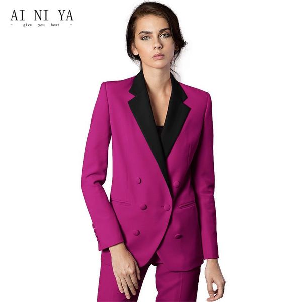 women's suits & blazers 2 piece set women business double breasted female office uniform formal slim lady autumn and winter work wear c, White;black 
women's suits & blazers 2 piece set women business double breasted female office uniform formal slim lady autumn and winter work wear c, White;black