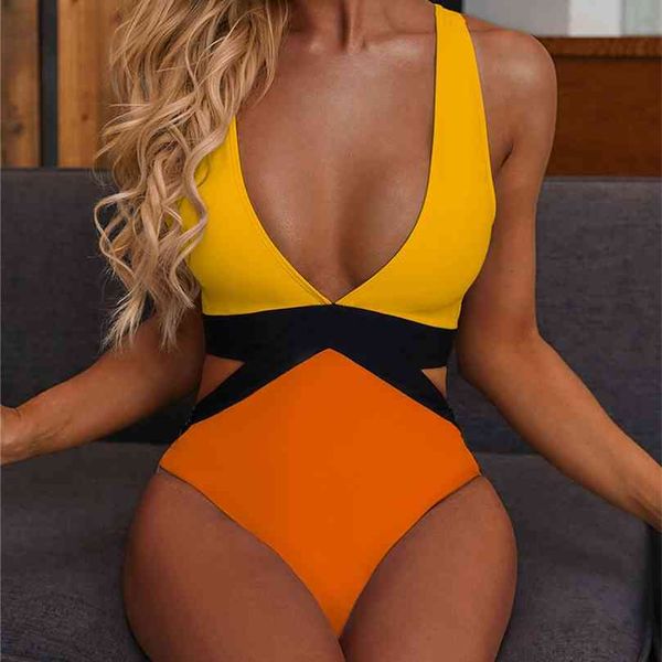 v neck swimsuit push up swimwear women bathing trikini contrast color backless high waist swim monokini 210712, White;black
v neck swimsuit push up swimwear women bathing trikini contrast color backless high waist swim monokini 210712, White;black