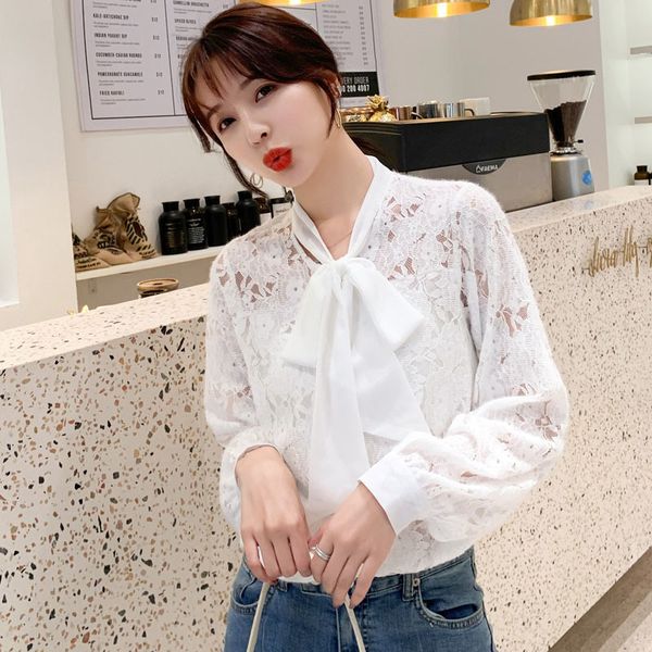long sleeve shirt women's autumn winter lace mesh hollow bow neck embellished women blouse korean clothes 825h 210420, White
long sleeve shirt women's autumn winter lace mesh hollow bow neck embellished women blouse korean clothes 825h 210420, White