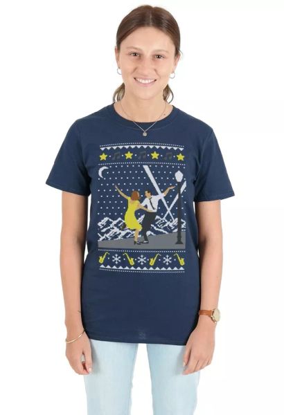 la la land t-shirt christmas xmas funny festive clothing lala movie film, White;black
la la land t-shirt christmas xmas funny festive clothing lala movie film, White;black