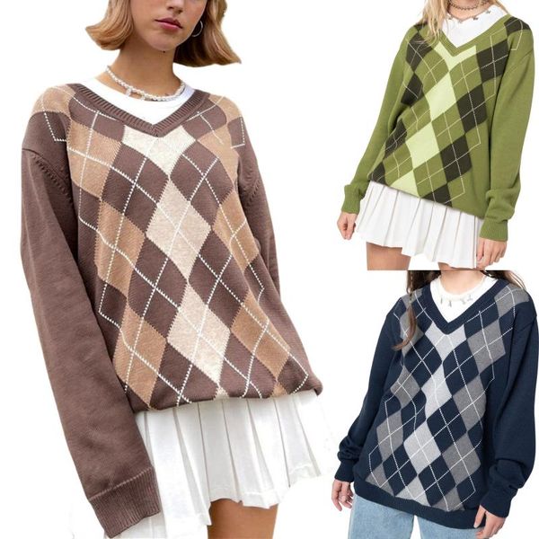 women's sweaters long sleeve knitted sweater pullovers women color block adults casual argyle print v-neck knitwear, White;black
women's sweaters long sleeve knitted sweater pullovers women color block adults casual argyle print v-neck knitwear, White;black