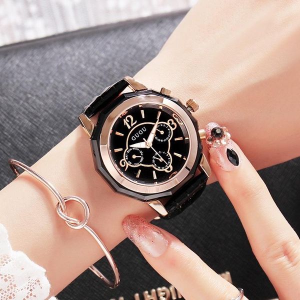 wristwatches fashion guou brand genuine leather 3 eyes waterproof quartz women ladies wedding wrist watch gift clock, Slivery;brown
wristwatches fashion guou brand genuine leather 3 eyes waterproof quartz women ladies wedding wrist watch gift clock, Slivery;brown