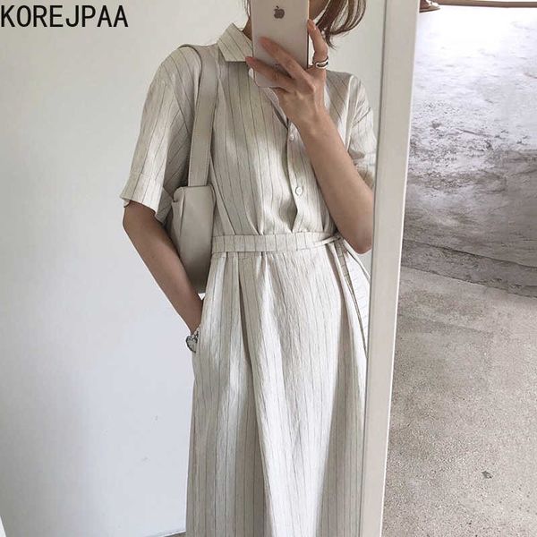korejpaa women dress summer french niche casual suit collar three-button lace-up waist striped short-sleeved split vestidos 210526, Black;gray
korejpaa women dress summer french niche casual suit collar three-button lace-up waist striped short-sleeved split vestidos 210526, Black;gray