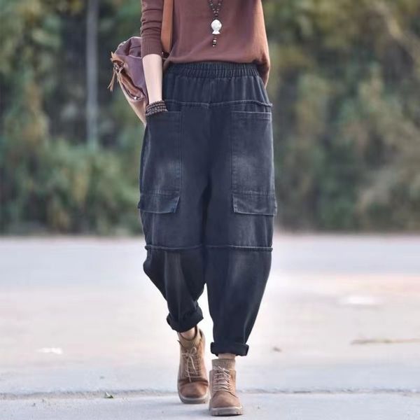 women's jeans 2021 arrival spring women loose casual elastic waist harem pants cotton denim big pocket patchwork ankle-length w153 qfsh, Blue
women's jeans 2021 arrival spring women loose casual elastic waist harem pants cotton denim big pocket patchwork ankle-length w153 qfsh, Blue
