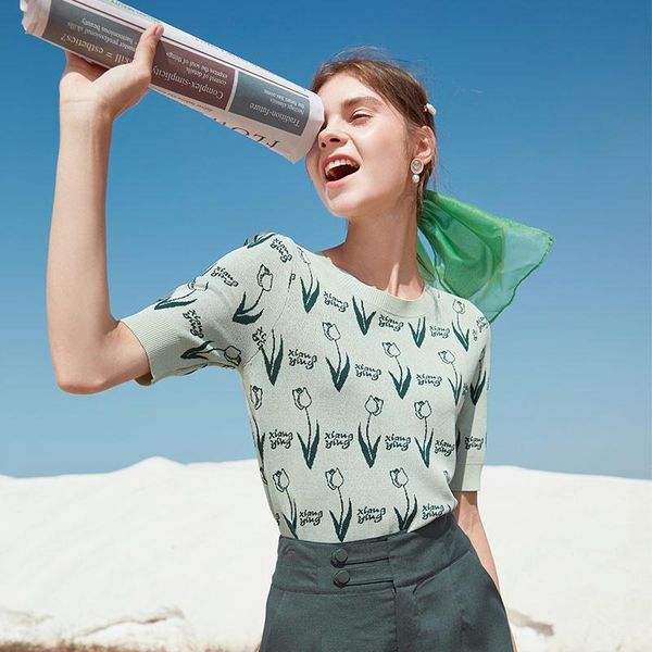 women's sweaters shzq knitwear 2021 summer dress korean slim short sleeve t-shirt fashion foreign style round neck floral top, White;black
women's sweaters shzq knitwear 2021 summer dress korean slim short sleeve t-shirt fashion foreign style round neck floral top, White;black