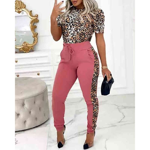 women's two piece pants female leopard tracksuit patterned short sleeve korean high waist patchowrk complete skinny trouse two-piece su, White
women's two piece pants female leopard tracksuit patterned short sleeve korean high waist patchowrk complete skinny trouse two-piece su, White