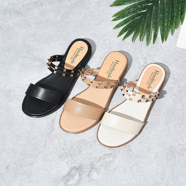 concise style 2021 punk rock rivets studs slippers women real genuine leather low heels summer beach slide black beige nude shoe
concise style 2021 punk rock rivets studs slippers women real genuine leather low heels summer beach slide black beige nude shoe