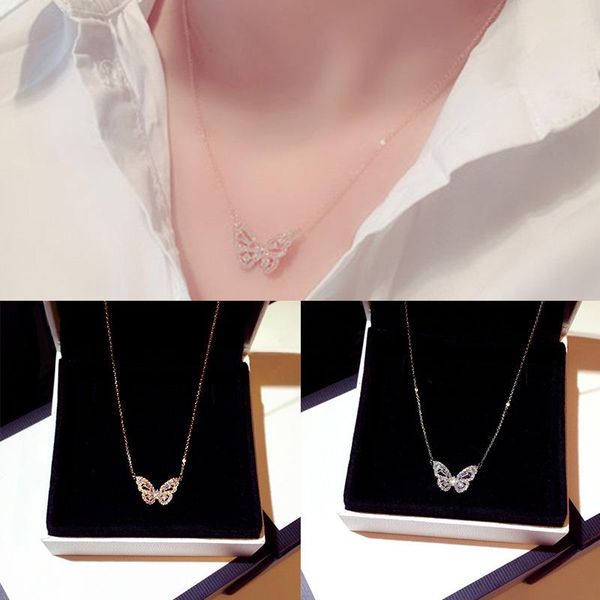 pendant necklaces rose gold temperament smart butterfly necklace female zircon tide net red light luxury niche design clavicle chain, Silver
pendant necklaces rose gold temperament smart butterfly necklace female zircon tide net red light luxury niche design clavicle chain, Silver