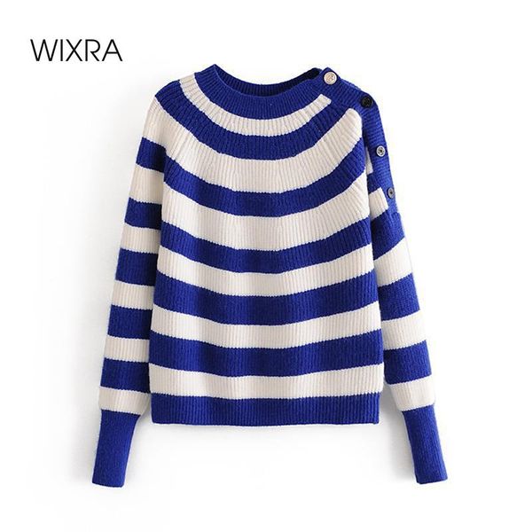 women's sweaters wixra knitting sweater womens stylish blue striped pullovers autumn spring buttons jumper fashion knitwear, White;black
women's sweaters wixra knitting sweater womens stylish blue striped pullovers autumn spring buttons jumper fashion knitwear, White;black