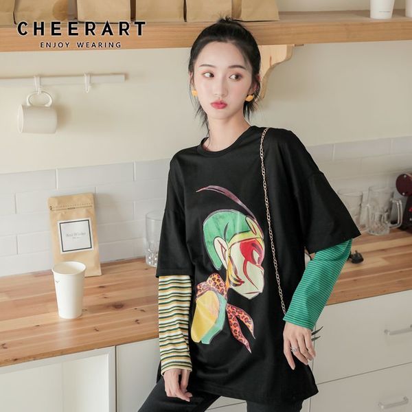 fake 2 piece cartoon t shirt women long sleeve black crewneck casual color block tee femme designer clothing 210427, White
fake 2 piece cartoon t shirt women long sleeve black crewneck casual color block tee femme designer clothing 210427, White