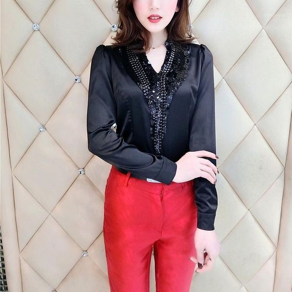 summer woman blouse fashion korean ol v neck shirt bling sequins womens slim fit long sleeve feminine women's blouses & shirts, White
summer woman blouse fashion korean ol v neck shirt bling sequins womens slim fit long sleeve feminine women's blouses & shirts, White