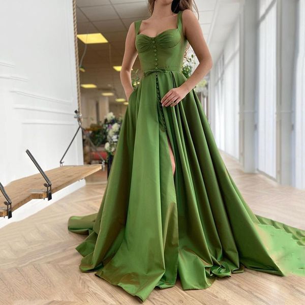 party dresses simple green satin a-line prom dress elegant straps buttons evening plus size split with pocket, White;black
party dresses simple green satin a-line prom dress elegant straps buttons evening plus size split with pocket, White;black