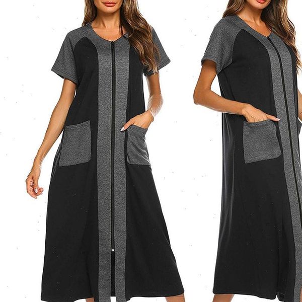 nightdress short sleeve zipper women sleepwear robe long nightgown lougewear with pockets home clothes woman cloak, Black;red
nightdress short sleeve zipper women sleepwear robe long nightgown lougewear with pockets home clothes woman cloak, Black;red