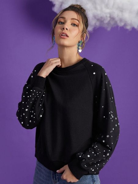 rhinestone raglan sleeve pullover e6fb#, White;black