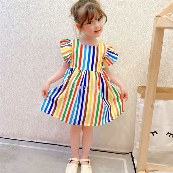 summer kids designer dress 2021 sweet children rainbow stripe party dresses fashion girls ruffle fly sleeve princess clothes b056, Red;yellow
summer kids designer dress 2021 sweet children rainbow stripe party dresses fashion girls ruffle fly sleeve princess clothes b056, Red;yellow