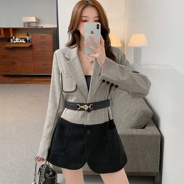 women's suits & blazers autumn temperament fashion retro houndstooth pocket color matching belt suit jacket can be equipped wit, White;black
women's suits & blazers autumn temperament fashion retro houndstooth pocket color matching belt suit jacket can be equipped wit, White;black