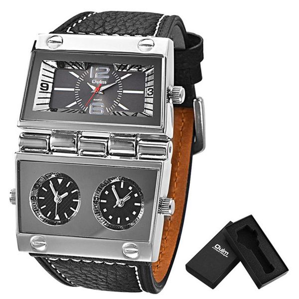 wristwatches oulm sports quartz watches mens wristwatch three time zone casual leather watch male relogio masculino, Slivery;brown 
wristwatches oulm sports quartz watches mens wristwatch three time zone casual leather watch male relogio masculino, Slivery;brown