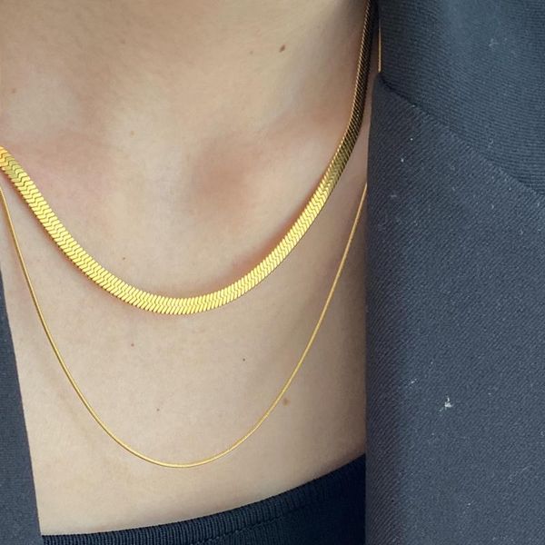 chains fashion double layer snake bone short necklace female simple personality trend cold wind wide flat folding clavicle chain, Silver
chains fashion double layer snake bone short necklace female simple personality trend cold wind wide flat folding clavicle chain, Silver
