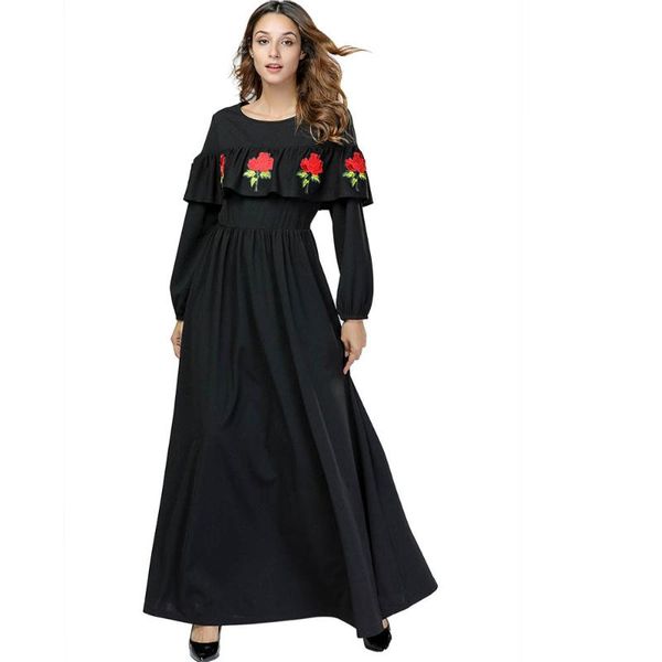 casual dresses floral embroidered ruffles edge long sleeve dress high waist elegant large size women clothes muslim maxi robe ta7420, Black;gray
casual dresses floral embroidered ruffles edge long sleeve dress high waist elegant large size women clothes muslim maxi robe ta7420, Black;gray