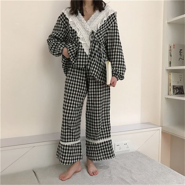 plaid lace gentle three-piece suits chic women sweet fashion sleepwear loose pajamas fresh home suits 210510, Black;red
plaid lace gentle three-piece suits chic women sweet fashion sleepwear loose pajamas fresh home suits 210510, Black;red