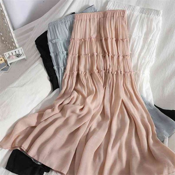 korean style long skirt women for spring summer blue white black high waist sun school midi pleated female 210529
korean style long skirt women for spring summer blue white black high waist sun school midi pleated female 210529