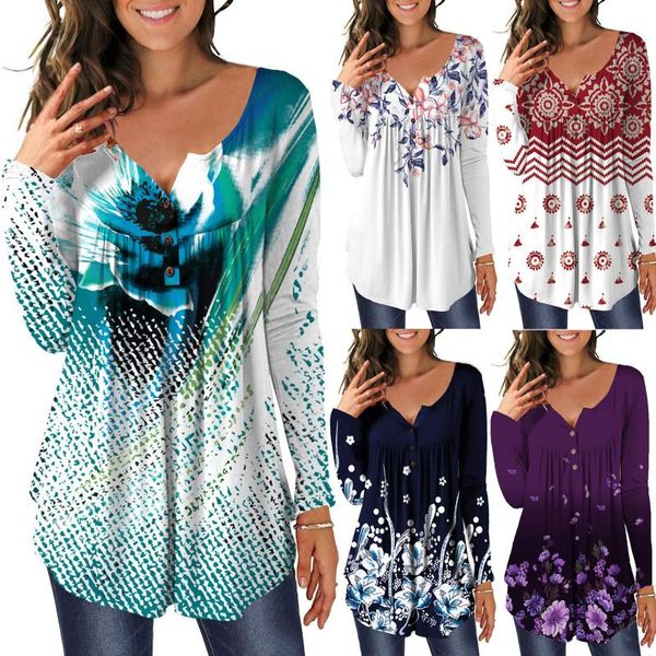 women's t-shirt fashion camiseta feminina womens round neck printed buttons long sleeve tee asymmetric hem streetwear d4, White
women's t-shirt fashion camiseta feminina womens round neck printed buttons long sleeve tee asymmetric hem streetwear d4, White