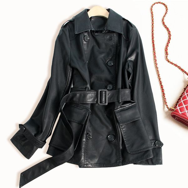 leather autumn winter women faux jackets ol double breasted belt slim pu leather coats black a135
leather autumn winter women faux jackets ol double breasted belt slim pu leather coats black a135