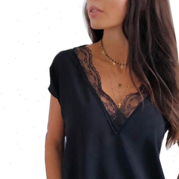 plus size solid color women t shirts black lace patchwork deep v neck short sleeve clothesing womens, White
plus size solid color women t shirts black lace patchwork deep v neck short sleeve clothesing womens, White