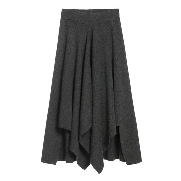 khaki black dark gray solid knitting irregular a-line midi skirt empire casual pleated s0127 210514
khaki black dark gray solid knitting irregular a-line midi skirt empire casual pleated s0127 210514