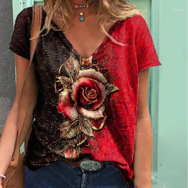 women's t-shirt summer women v neck floral rose printed short sleeve shirt casual loose pullover plus size tshirt ladies clothing stree, White
women's t-shirt summer women v neck floral rose printed short sleeve shirt casual loose pullover plus size tshirt ladies clothing stree, White