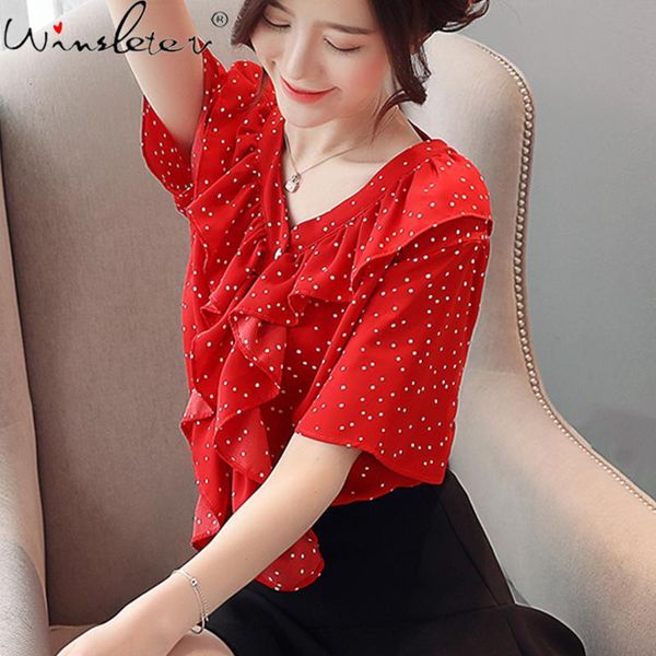 women's blouses & shirts chiffon summer short sleeve v-neck ruffles woman polka dot casual t07317k bvb7, White
women's blouses & shirts chiffon summer short sleeve v-neck ruffles woman polka dot casual t07317k bvb7, White