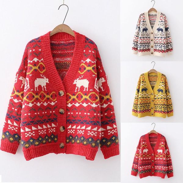 women's sweaters vintage women casual cardigan autumn womens christmas deer printing button v-neck long sleeve knitted sweater pullover, White;black
women's sweaters vintage women casual cardigan autumn womens christmas deer printing button v-neck long sleeve knitted sweater pullover, White;black