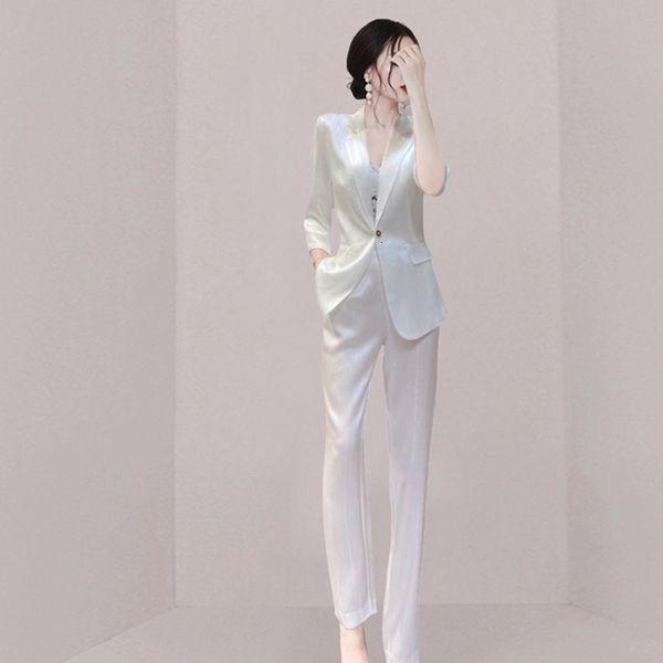 women's two piece pants new fashion striped classic suit black formal office wear pieces set for women long sleeve blazer and ab5x, White
women's two piece pants new fashion striped classic suit black formal office wear pieces set for women long sleeve blazer and ab5x, White