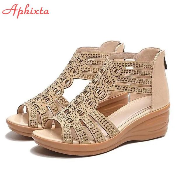 boots aphixta 2021 summer air breathable platform wedges heels crystals zipper 6cm thick sole women height increasing sandals, Black
boots aphixta 2021 summer air breathable platform wedges heels crystals zipper 6cm thick sole women height increasing sandals, Black