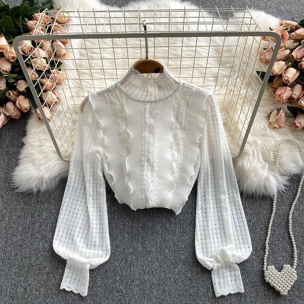 women's blouses & shirts fall 2021 fashion temperament french blouse female elegant half high collar ruffled blusa loose age reducing s, White
women's blouses & shirts fall 2021 fashion temperament french blouse female elegant half high collar ruffled blusa loose age reducing s, White