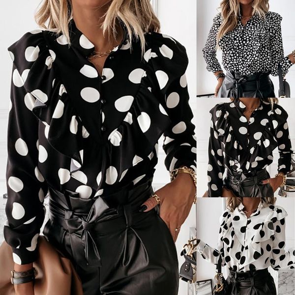 women casual polka dot print ruffle blouse shirt autumn long sleeve office lady shirts elegant collar d30 women's blouses &, White
women casual polka dot print ruffle blouse shirt autumn long sleeve office lady shirts elegant collar d30 women's blouses &, White