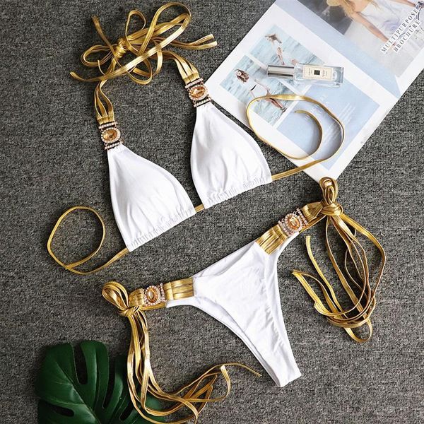 women's swimwear neue diamant quaste bikini 2021 frauen goldene bandeau badeanzug weibliche halter bademode zwei-stü set, White;black
women's swimwear neue diamant quaste bikini 2021 frauen goldene bandeau badeanzug weibliche halter bademode zwei-stü set, White;black