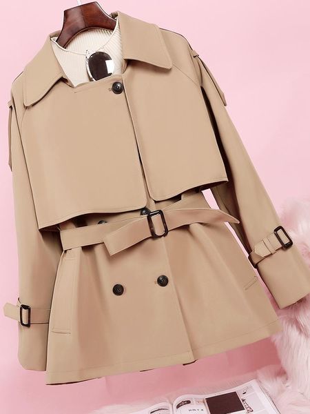 women's trench coats short coat autumn petite clothing high british style spring temperament all-matching, Tan;black
women's trench coats short coat autumn petite clothing high british style spring temperament all-matching, Tan;black
