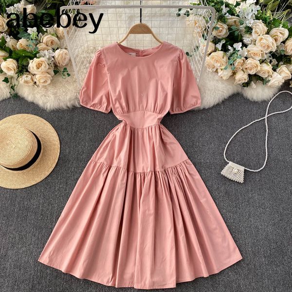 women elegant french dress o neck puff sleeve elastic ruched solid office es summer casual streetwear midi 210512, Black;gray
women elegant french dress o neck puff sleeve elastic ruched solid office es summer casual streetwear midi 210512, Black;gray