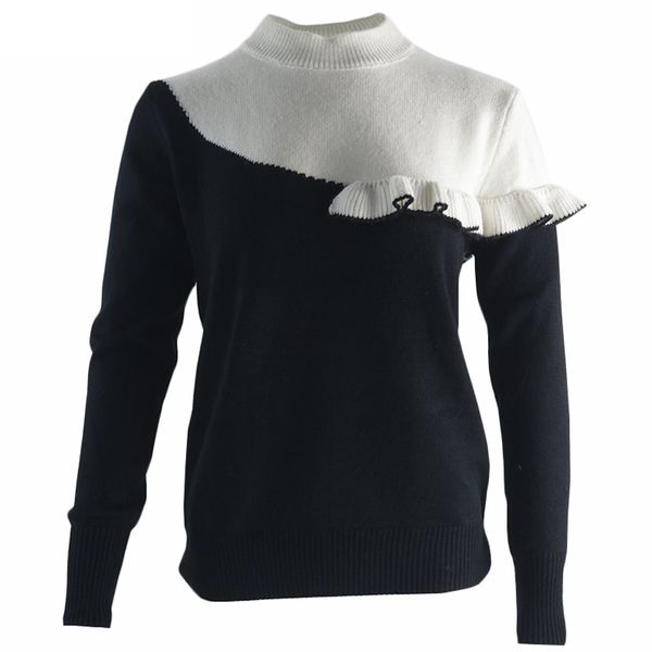 black white patchwork sweaters woman casual o neck long sleeve ruffles pullovers wool knitwear jumpers 210527, White;black
black white patchwork sweaters woman casual o neck long sleeve ruffles pullovers wool knitwear jumpers 210527, White;black