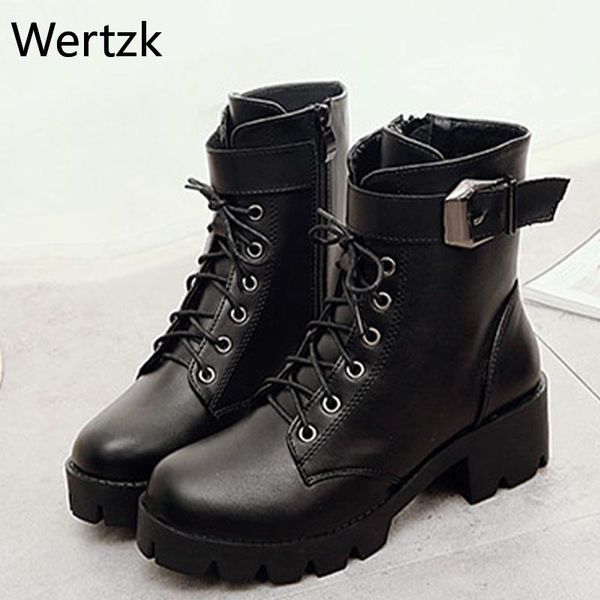 boots wertzk women ankle short ladies shoes heel fashion pu leather buckle non slip platform amry boot shoe female, Black
boots wertzk women ankle short ladies shoes heel fashion pu leather buckle non slip platform amry boot shoe female, Black