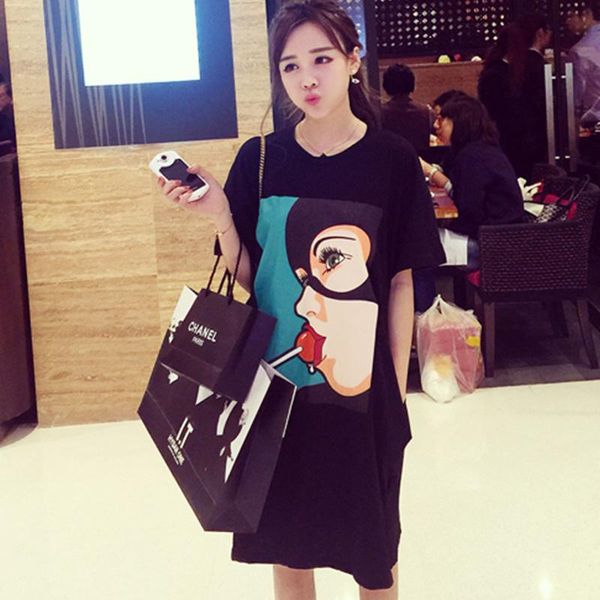women's t-shirt 2021 loose large size cartoon print casual fashion split pocket short sleeve female long section thin student, White
women's t-shirt 2021 loose large size cartoon print casual fashion split pocket short sleeve female long section thin student, White
