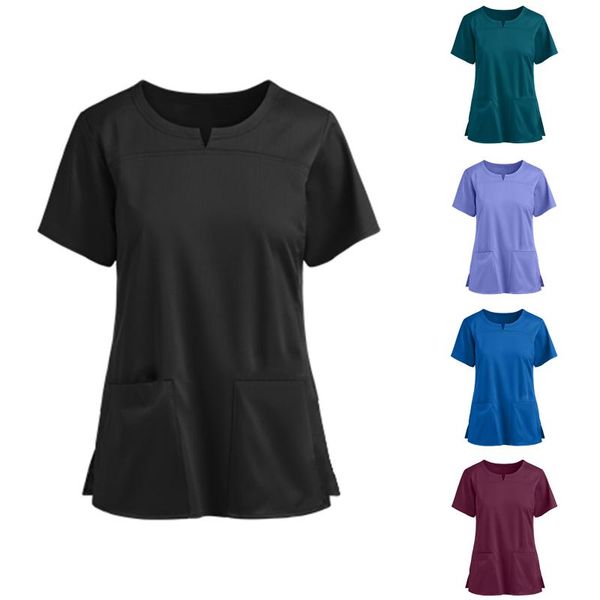 women's t-shirt 4xl plus size soild blouse short sleeve tunic causl v-neck pocket care workers shirts summer blouses, White
women's t-shirt 4xl plus size soild blouse short sleeve tunic causl v-neck pocket care workers shirts summer blouses, White