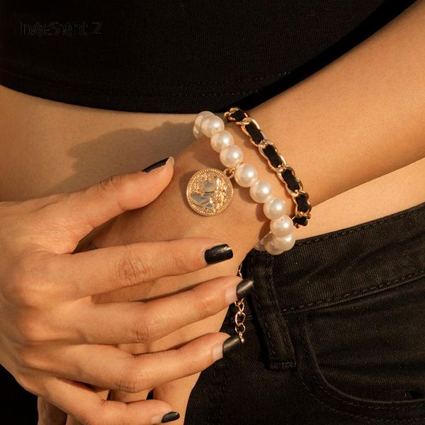 charm bracelets ingesight.z imitation pearl chain carved coin pendant bangles twisted velvet miami curb wrist jewelry, Golden;silver
charm bracelets ingesight.z imitation pearl chain carved coin pendant bangles twisted velvet miami curb wrist jewelry, Golden;silver